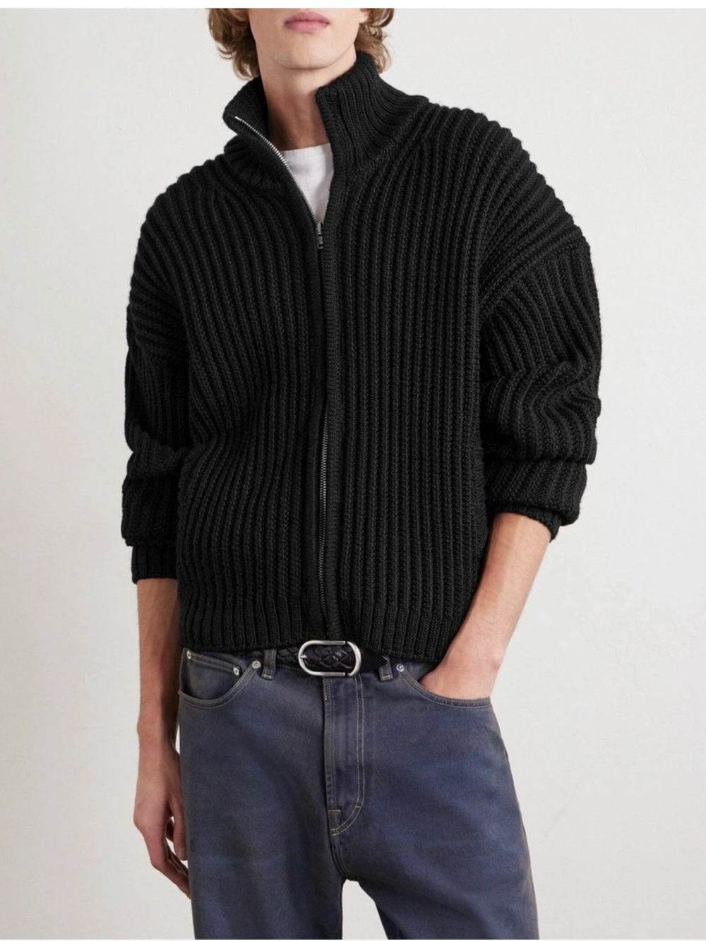 Acne Studios - Kisser Embroidered Ribbed Wool Zip-Up Cardigan - Black M